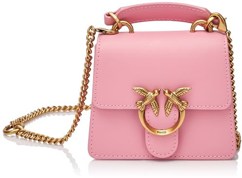 Pinko Love One Top Handle Micro Light Vitello Seta, Borsa Donna, P31Q_Rosa Marino-Antique Gold, Taglia Unica