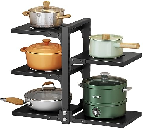 YANYYGu Pots and Pans Organizer for Cabinet, Heavy Duty Pot Pan Rack under Sink Organizers and Storage，Kitchen Cabinet Organizer with 5 Adjustable Tiers