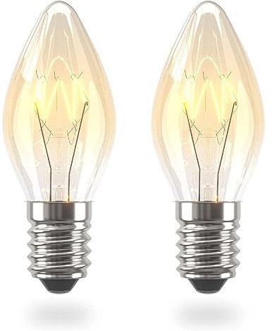 Luxvista 16W E14 Glühbirne Salzlampe,Dimmbar Warmweiß 2700K,Bernstein Glühbirne Kerze C7 für Salzkristalllampe 220V,Kühlschranklampe,Nachtlichtbirne,Mikrowelle,Nähmaschine,Nachtlicht,2 Stücke