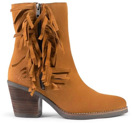 miMaO BOHO – Botines Estilo Cowboy con Flecos CAMEL, EU 39