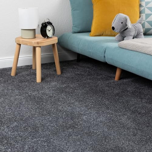 Steffensmeier Teppichboden Korsika Meterware | Auslegware für Kinderzimmer Wohnzimmer Schlafzimmer | Anthrazit, Größe: 200x200 cm