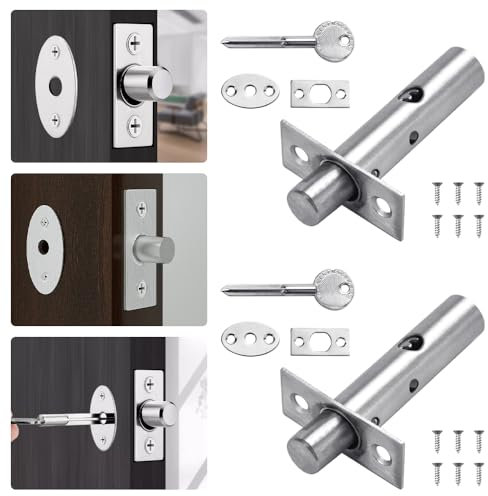 2 Pack Mortice Door Bolt with 2 Star Key, ADERTOS Door Security Rack Bolt Stainless Steel Polished Dead Bolt Locks External Internal Door Lock with Key, Enhanced Protection for Doors Windows (Silver)