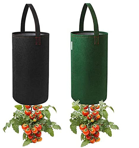 Plant Grow Bags Multi-Function 2Pc Felt Hanging Tomato Grow Bag Upside Down Planter Strawberry Vegetable Flower Plant Grow Bags Garden Plant Pot (Color : Green)