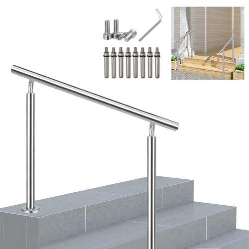 Handläufe aus Edelstahl für Außentreppen, Geländer, verstellbares Metallgeländer mit Solider Basis und Schraubensatz, gebürstete Rundrohrrohre für modernes Design (Farbe: Höhe 95 cm, Größe