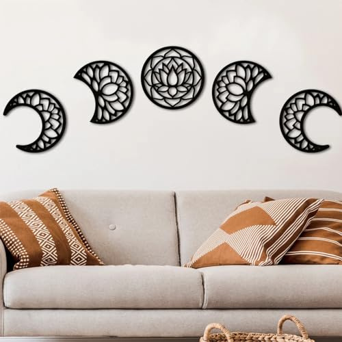 5 Unidades de Fases de la Luna, Decoración de Pared Bohemia en Madera, Arte para Dormitorio, Comedor, Salón y Oficina