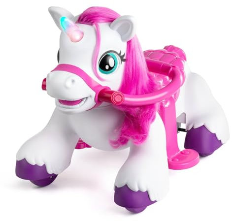 Xootz Unicorn Electric Ride-On Toy, 6V 4Ah Battery Powered Interactive Ride-on with Toy Hairbrush & Carrot Treat