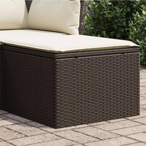JUDYY Gartenhocker mit Kissen Braun 55x55x37 cm Poly Rattan, Balkon Hocker, Fusshocker Garten, Hocker Garten, Fußhocker Für Sessel, Gartenmöbel Hocker - 366204