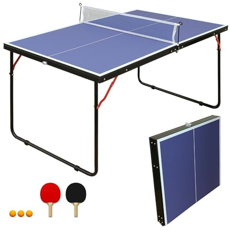 LSKSSNG Foldable 4.5ft Portable Ping Pong Tables Set, Table Tennis Table with Net, Table Tennis 2 Paddles and 3 Balls, Family Game Tables for Indoor/Outdoor, Portable Junior Teenagers Ping Pong Table