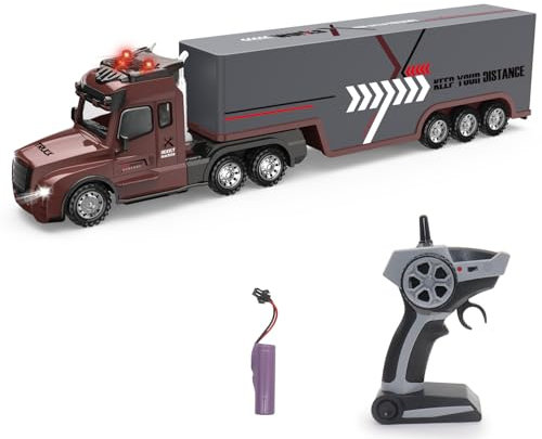 fisca Ferngesteuerte LKW-Spielzeuge, Kinder Ferngesteuerte Spielzeug-Transporter mit Lichtern und Geräuschen, Geschenk für Jungen und Mädchen 3 4 5 6 Jahre alt (Grey Print)