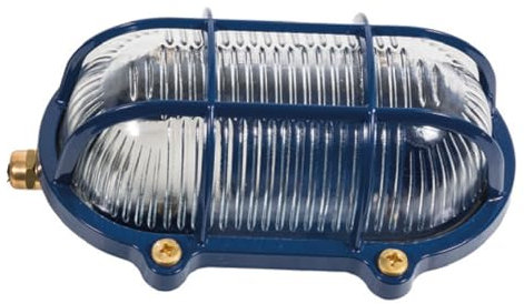 Licht-Erlebnisse Schiffslampe Messing Riffelglas B: 21 cm E27 IP64 Blau Maritim Wandlampe außen Kellerleuchte Außenleuchte Wand Balkon Haustür SKIATHOS