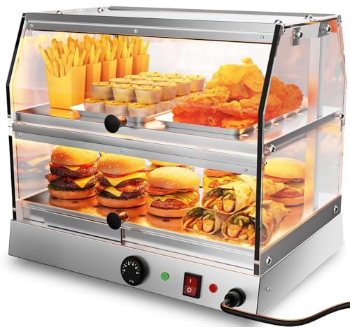 TAIMIKO Calientaplatos Comercial,Calentador de Alimentos de Acero Inoxidable de 2 Niveles para Pizza, Platos Calientes, bollería, mostradores, panaderías, restaurantes