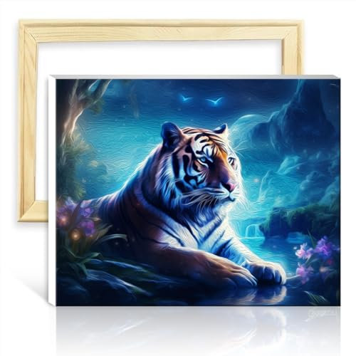 TANGFEIY Ölgemälde auf Leinwand, Sternenhimmel-Tiger, digitales Ölgemälde-Set zum Selbermachen auf Leinwand mit Pinseln und Acrylpigmenten für Heimdekoration, Geschenk, DIY-Rahmen (30 x 40 cm)