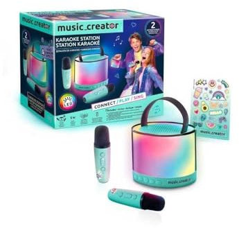 Canal Toys – Creator Mini Karaoke Station – Bluetooth-Partybox mit LED-Licht, 2 kabellosen Mikrofonen & Stimmverzerrer – AUX/SD, wiederaufladbarer Akku – Karaoke für Kinder & Erwachsene – INF 044