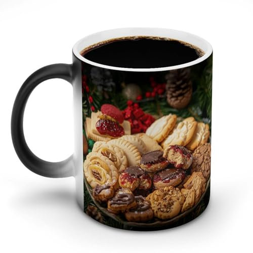 KTNML Color Changing Mug Plate of Biscuit Printed Ceramic Mug Double Sided Pattern Printing Heat Sensitive Coffee Mug Suitable For Men And Women