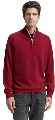 TOM TAILOR Troyer 1047569 Pull en Tricot pour Homme avec Logo brodé, 38762 – Dark Samba Red Melange, L