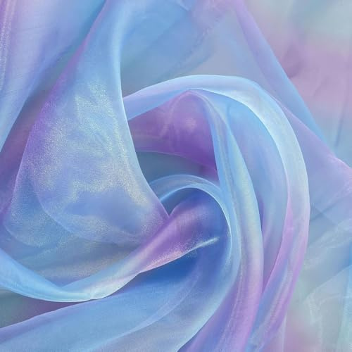 Regenbogen Tulle Tüll DIY Organza Stoffe zum Nähen Meterware Tüllstoff Meterware, DIY Schmuck, Leichter und Atmungsaktiver Tüll, Tischläufer Geschenkband Schleife Nähen Basteln Stoff (1,blau)