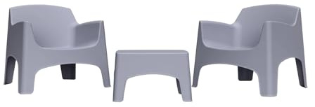 Totò Piccinni Set IBIZA 2 Poltrone impilabili e Tavolino in polipropilene dal design moderno MADE IN ITALY (Grigio, 2 Poltrone e Tavolino)