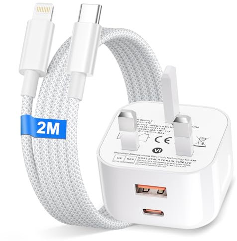 iPhone Charger Fast Charge, 20W USB C Charger Plug with 2M Nylon Lightning Cable for iPhone 14 13 12 11 Pro Max/Mini/XS/XR/SE/8/iPad,iPhone charge plug UK Type C Wall charger USB-C plug Power Adapter