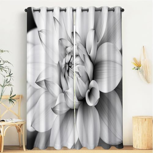 GSAEIMCT 2 Paños Cortinas,Blanco Dalia Elegante-Flores Sencillas,Tratamiento De Ventana para Habitación Y Dormitorio,140 X 175 Cm,Drape Cortina Dormitorio Opacas Poliéster