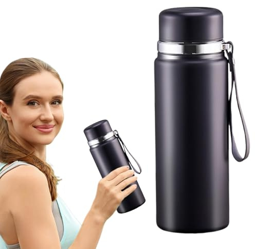 Bouteilles d'eau professionnelles de 800 ml, 1 000 ml, en acier inoxydable, isotherme, sans BPA, boucle de transport, double paroi étanche, tasse à café et thé à large goulot (noir, 800 ml)