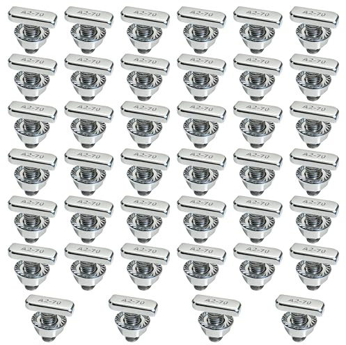 40 Stück M8x20mm Hammerkopfschrauben,Edelstahl A2-70 Mit Sperrzahnmuttern & Flanschmuttern Für PV-Solar Montageschienen, Gewächshaus & Photovoltaik (M8 X20MM 40PCS)