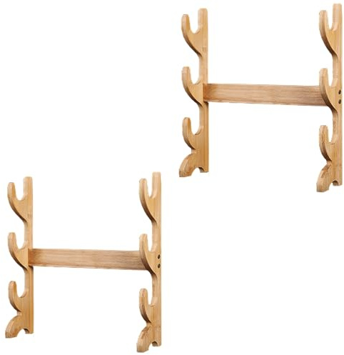 Supporto per bacchette in legno, a 3 ripiani, per bacchette, spade laser, flauti, include kit di viti, confezione da 2