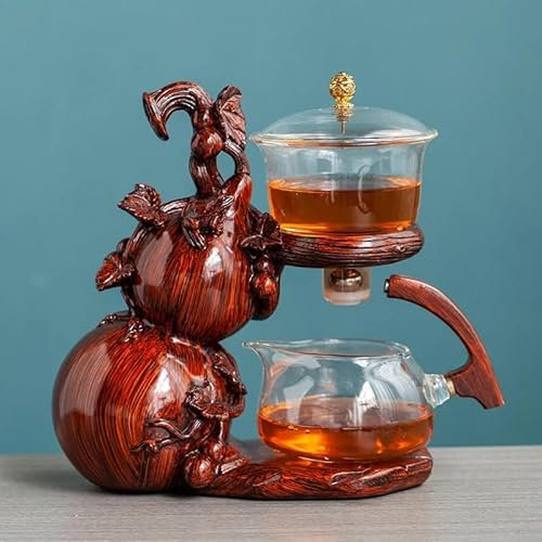 Heat-Resistant Glass Tea Set Water Diversion Rotating Cover Bowl Automatic Tea Maker Lazy Kungfu Teapot Drinking (D 1pc)