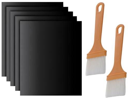 KRYMXAR Tapis de barbecue pour barbecue à gaz et charbon de bois, réutilisable, pour un nettoyage et une protection faciles de la grille, 5 tapis de cuisson (40 x 32 cm) et 2 brosses