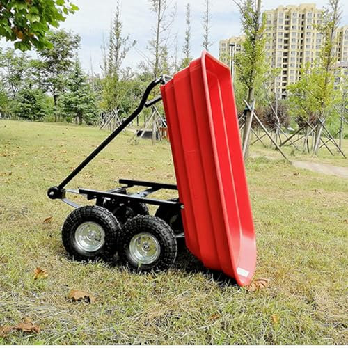 Regali per la festa del papà carriola, carriola a Carrello da giardino di grandi dimensioni Carrello robusto su ruote con telaio in acciaio(Red)
