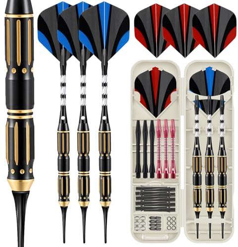 HUANQU Soft Tip Darts - Professional 3-Dart Plastic Tip Set for Electronic Dartboard | 19g Brass Barrels | Includes Extra Tips, Aluminum Shafts & Carry Case
