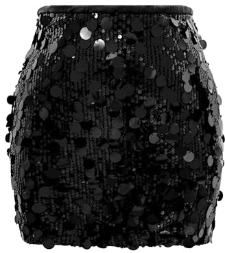 COOUFE Women Sequin Mini Skirt Sexy Sparkle Waist Elastic Stretch Night Out Party Club Short Skirts Big Black XL