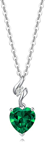 FANCIME 14 Karat massives 585 Weißgold Diamant Edelstein Anhänger mit Sterlingsilber Kette 8mm Herz Geburtsstein Halskette Jubiläum Geburtstag Edles Schmuck Geschenk für Frauen Mutter Ehefrau