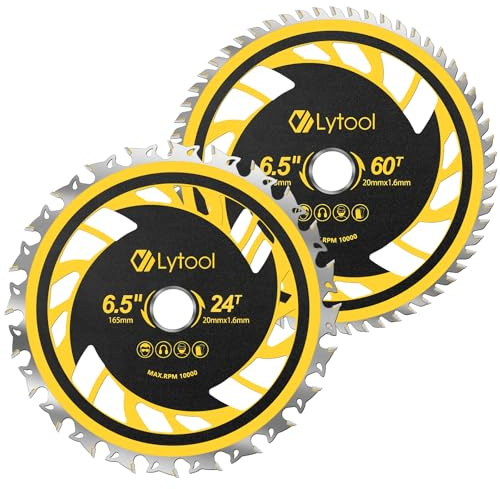 Lytool 165mm Circular Saw Blades 2Pcs 165mmx20mm (24T+60T) Circular Saws with Bosch Makita etc