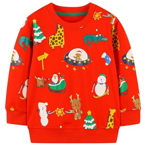 Tokeya Felpa per Bambino Ragazzo Cotone Manica Lunga Maglione 2-7 Anni | Dinosauro Stampato Ricamo Pullover, Senza Cappuccio, Girocollo, Casual Moda Maglietta Top, Bambini Sportivo Abbigliamento