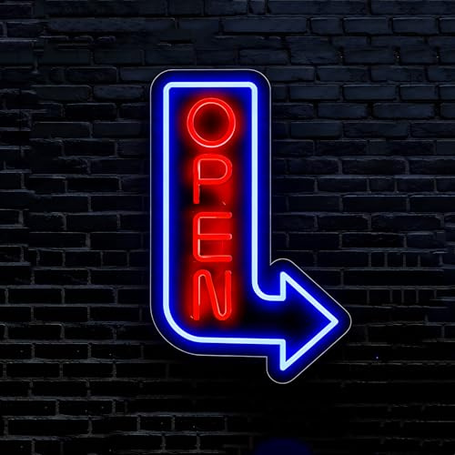 LED Schild Geöffnet, Neon Leuchtschilder mit Pfeil Open für Ladenfronten,Restaurants,Hotels,Bars und Clubs Wand- und Fensterdekorationen,Dimmbarer Schalter,USB Stromversorgung
