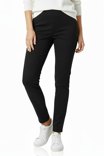 Kendindza Slim fit chinos dambyxor stretch med flexibel rygg tygbyxor dam eleganta långa stretchbyxor mjukt material, svart, S