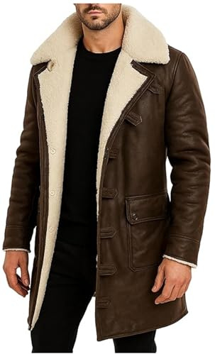 JAKRON Braune Herren-Winterjacke, Premium-Kunstfell, lang, warm, mit Fell gefüttert