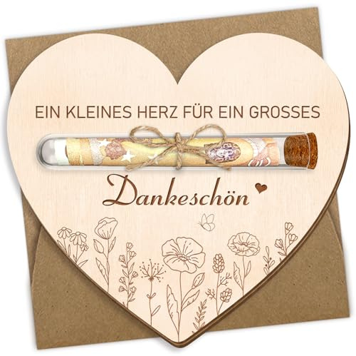 Danke Karte, Dankeskarten Herzförmige Holzkarte mit Reagenzgläsern | Karte Danke Geldgeschenke Verpackung Mama Geschenk Erzieherin Kollegin Abschiedsgeschenk