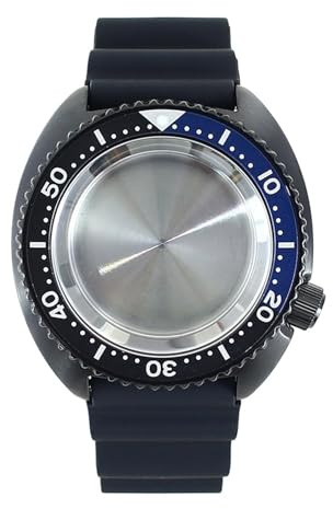 1 st Svart 45 mm klockfodral Gummirem Safirkristall for NH35 NH36 NH38 34 Movement Mod Tuna Mouth Abalone Tillbehör(Steel Chapters Ring2)