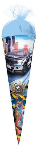 ROTH School Cone Small 50 cm Police 911 - Round Sibling Sugar Cone for First Day of School for Children, Sweets Cone First Day of School with Tulle Closure
