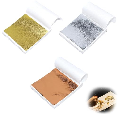 300 Blatt Imitation Blattgold, 8 x 8.5cm Blattgold Imitation, Blattgold Goldblätter Blattkupfer Blattsilber Dekoration für Kunstprojekt, Handwerk Dekoration Nägel DIY Kreation Makeup Möbel Dekoration