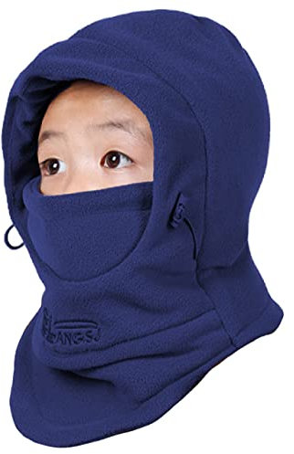 Azarxis Kinder Sturmhaube, Balaclava Fleece Ski Gesichtsmaske, Einstellbar Wintermütze mit Winterschal für Outdoor Sport (Navy blau)