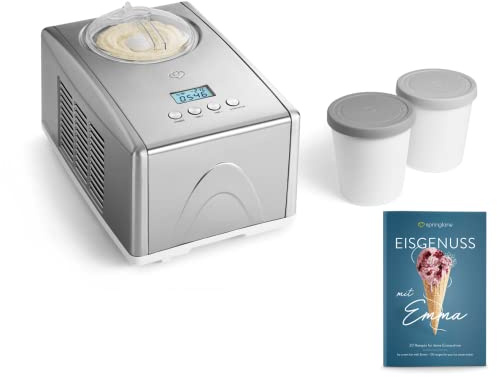 SPRINGLANE Emma 1,5 l glassmaskin med 150 W självkylande kompressor, rostfritt stål med avtagbar isbehållare (silver – 2 behållare, 1,5 L)