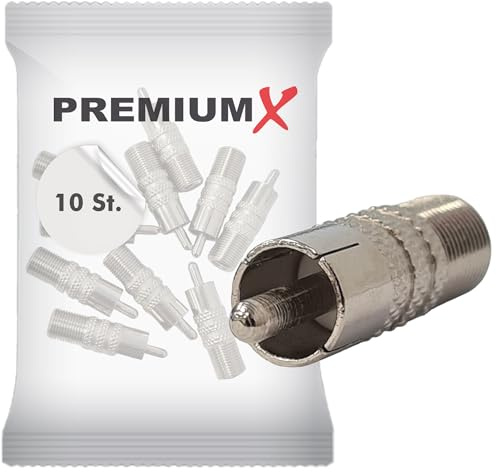 Premium X 10x Cinch Stecker RCA Verbinder Koaxial Video SAT Audio Stereo Adapter auf F-Buchse Kupplung schraubbar