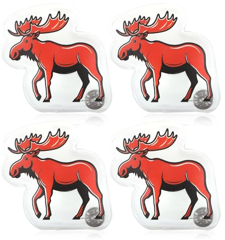 COM-FOUR® 4X Taschenwärmer wiederverwendbar - Handwärmer mit Elch Motiv - Wärmepad für kalte Tage und für unterwegs - Wärmeknickkissen (04 Stück - Elch rot)