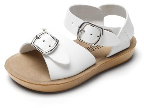 SANDALUP Toddler Sandals, Grils Sandals, Open Toe Adjustable Double Buckle Salt Water Sandals, White Sandals for Girls Boys Baby Kids, Summer Casual Beach Shoes Size 8