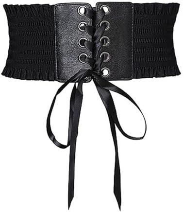 Jurxy Damen Breite Gürtel Leder Taille Band Bandage Elastizität Gurt Kleid Taillengürtel – Schwarz