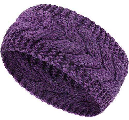 Bandeau d'Hiver Bandeau en Laine Torsadée Cache-Oreilles Cache-Cheveux pour Femme (Violet)