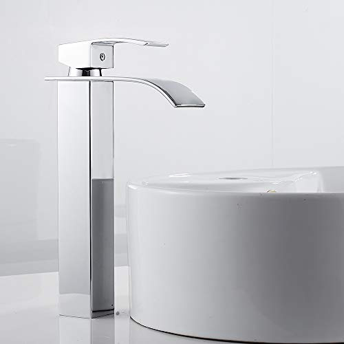 Grifo baño lavabo cascada alto mezclador baño alto cascada con agua caliente y fría de latón (agente)