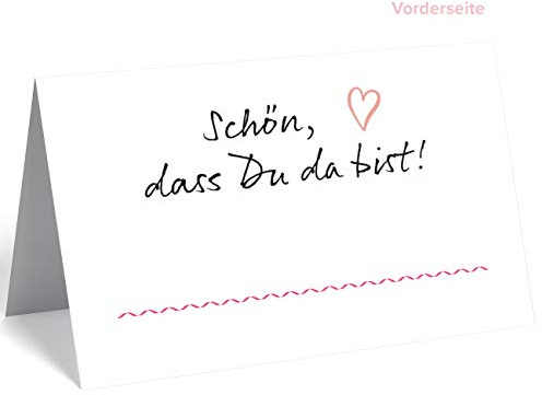 Merz Designkarten 50 edle Premium-Tischkarten -18 Motive zur Auswahl - Platzkarten 300mg - 5,5 x 8,5cm (eine Seite) - Namenskarten Namensschilder für Hochzeit Feier Taufe Kommunion (mit rotem Herz)